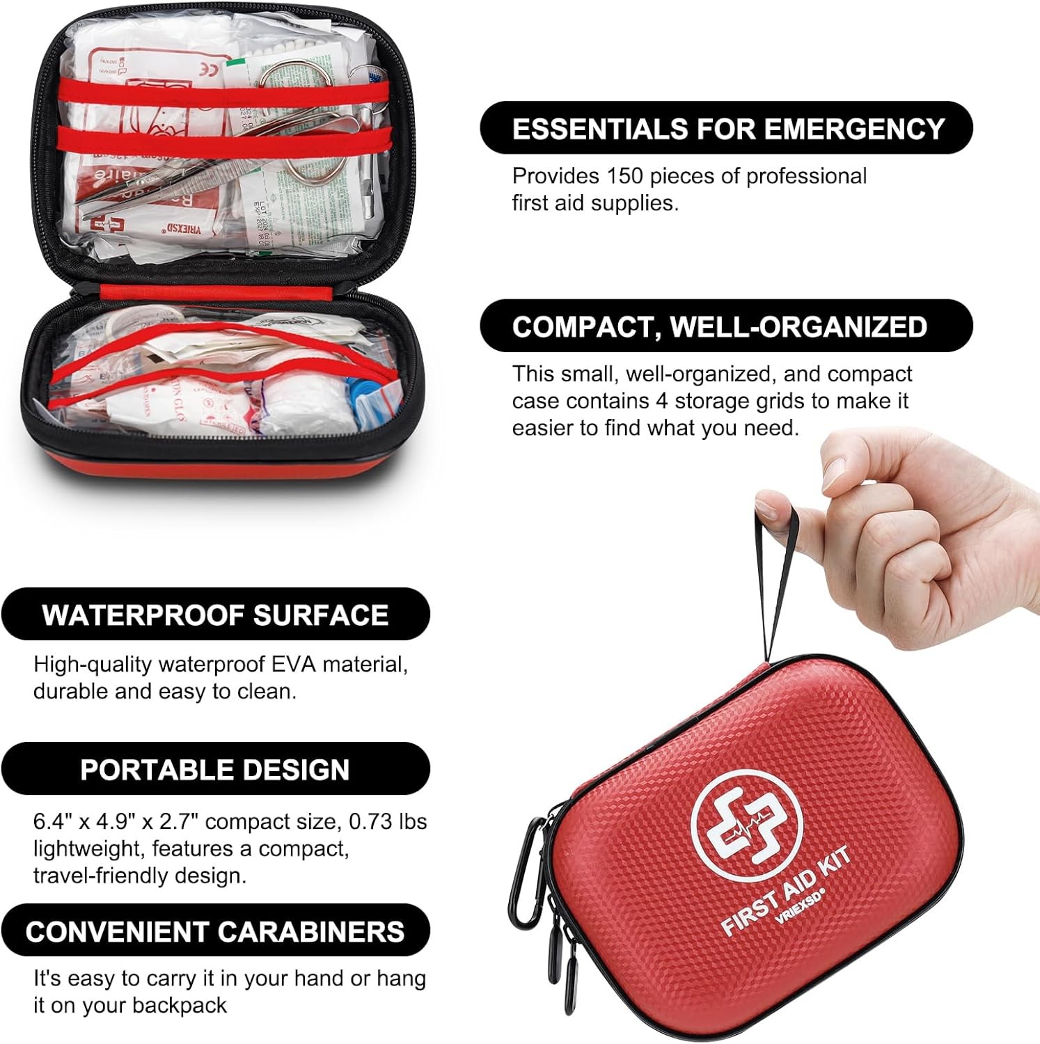 150 PCS First Aid Kit Waterproof Survival Equipment for Camping, Hiking, Fishing