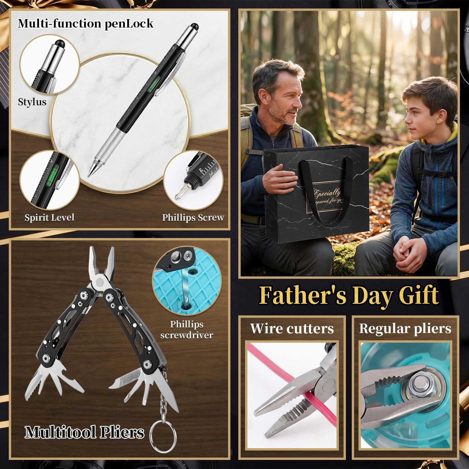 Singhoow 9 Pcs Father Gifts Basket for Men Survival Kit, Birthday Gift Clear
