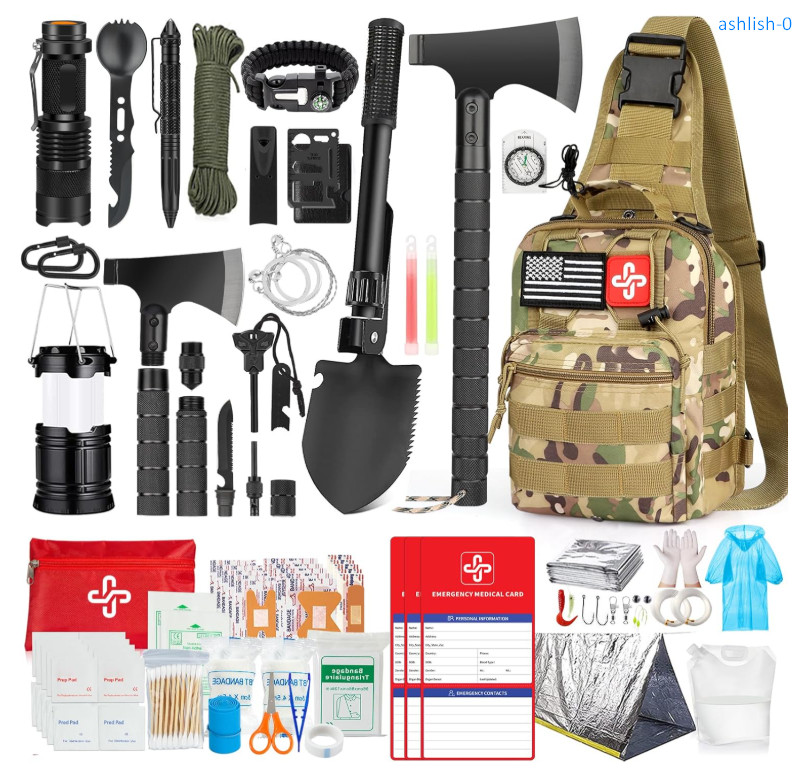 Survival Kit 262Pcs with First Aid, Tent, Axe, Shovel, Emergency Gear Bag