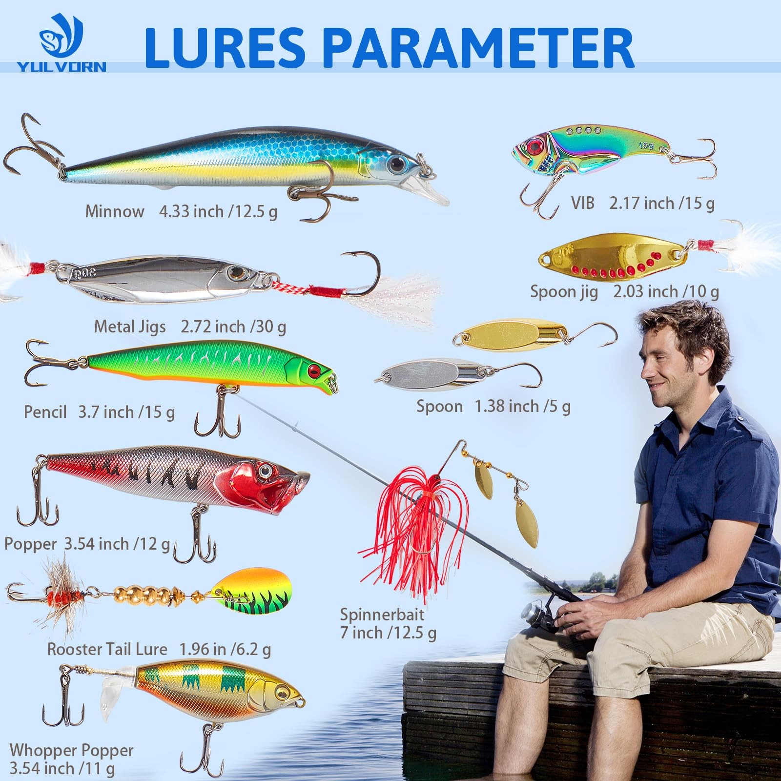 Yulvorn 98PCS Fishing Lure Kit, Tackle Box with Gear for Medium, Colorful
