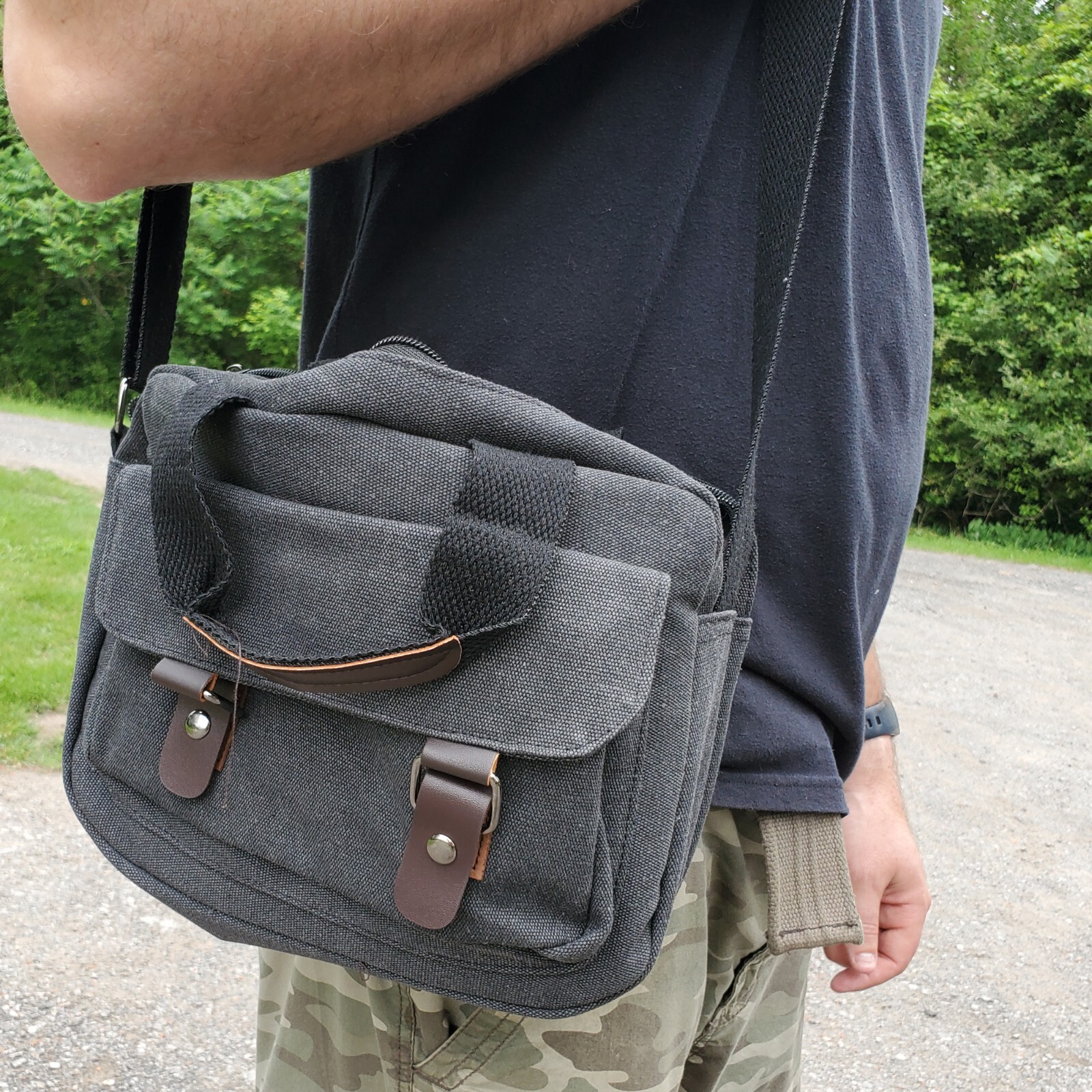 Vintage Shoulder Canvas Military Tech Bag with Padded Interior, 12x9in, 4 Colors