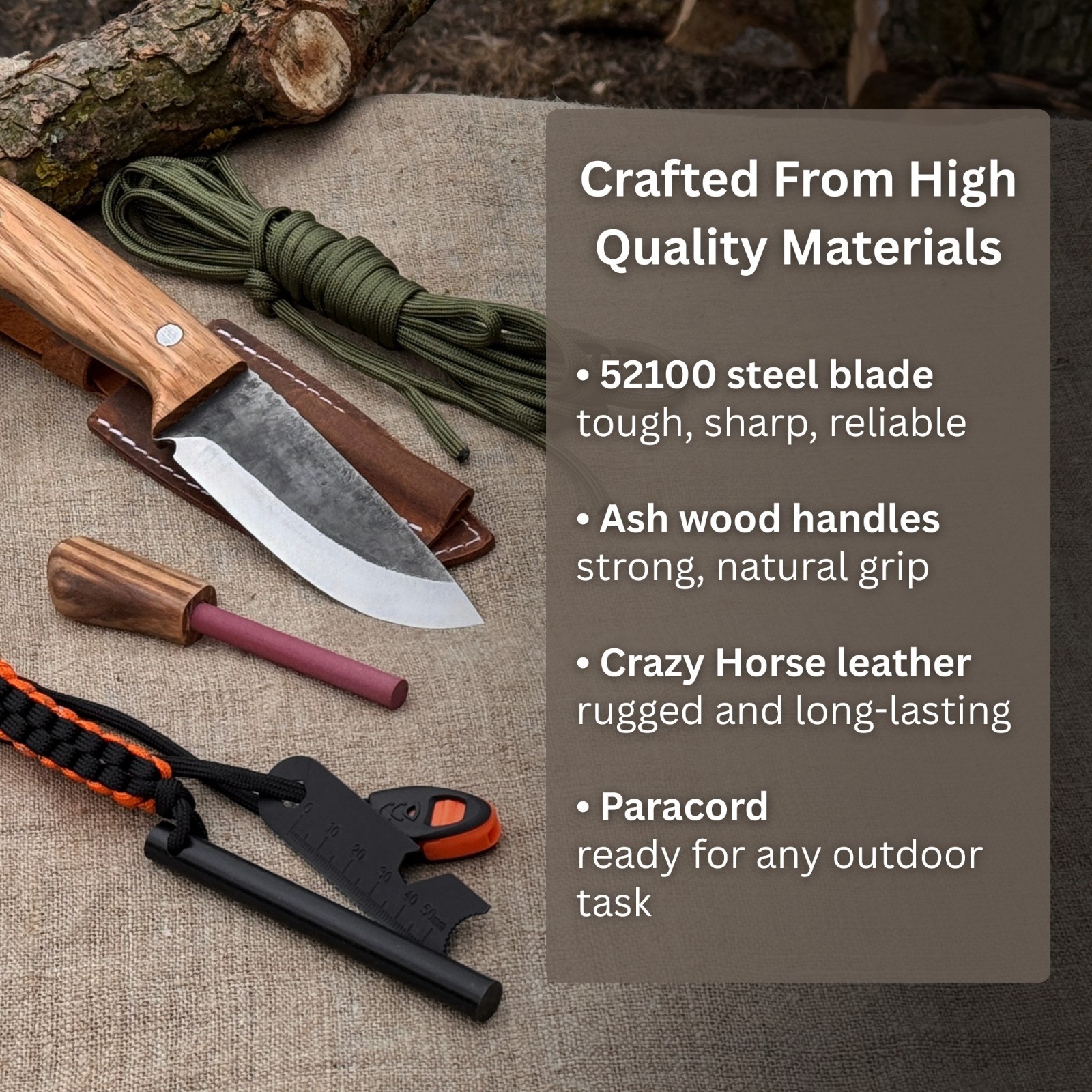 Hiking Kit Bushcraft Knife Set with Forged Knife Ferro Rod Paracord Camping Gear