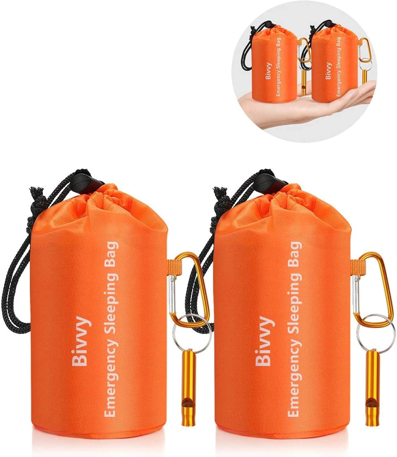 2 Pack Emergency Sleeping Bag Outdoor Camping Gear For Hiking Survival Whistle