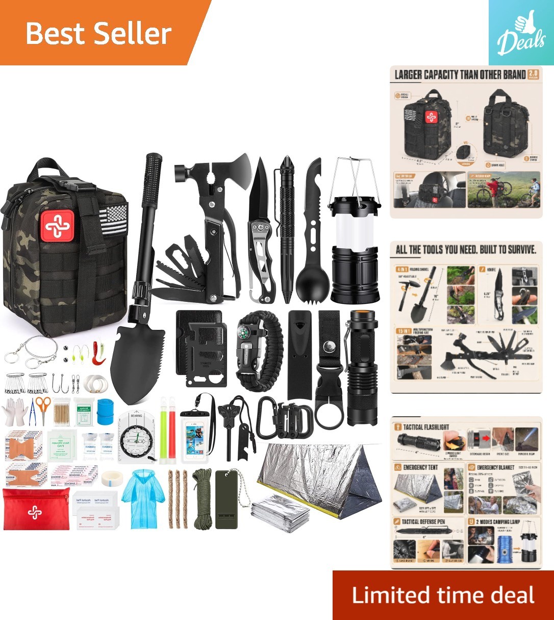 Modular 250-Piece Survival Kit with First Aid Supplies for All Emergencies
