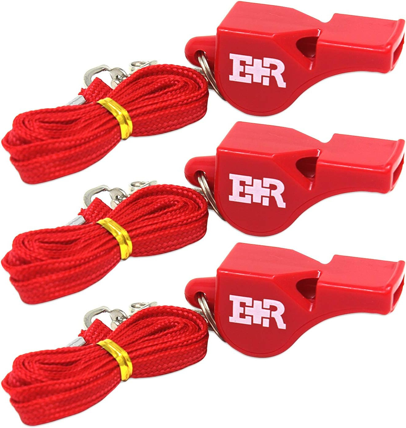 Safety Coach 3 Chamber Pealess Whistle with Matching Lanyard – Red
