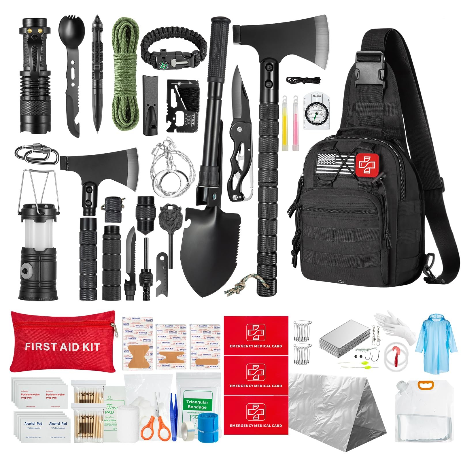 Survival Kit,360 Pcs Bug Out Bag with First Aid Kit.Camping Axe, Survival Sho…
