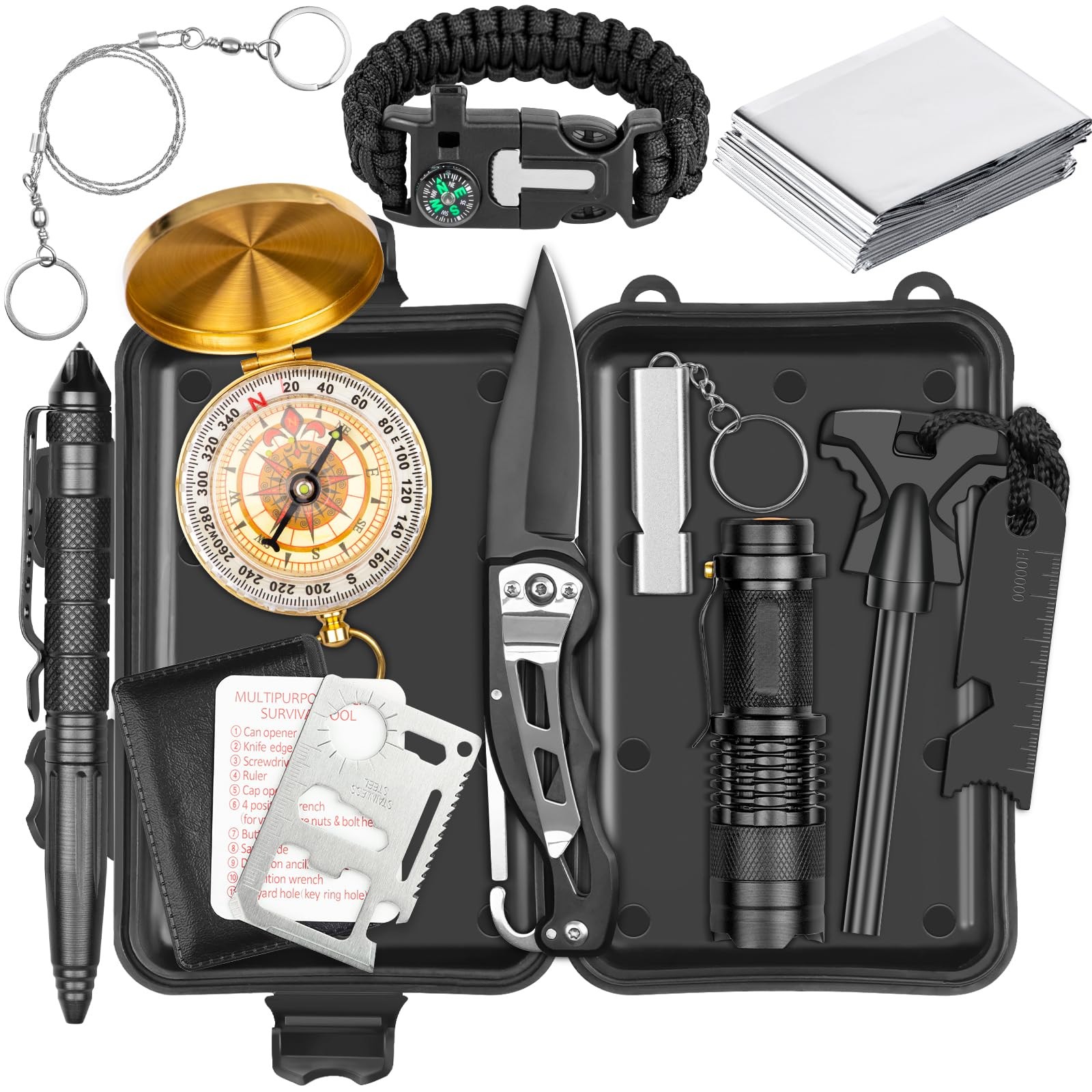 Survival Kit, for Men 12 in-1 Outdoor Survival Gear Lifesaving Tools Contains…
