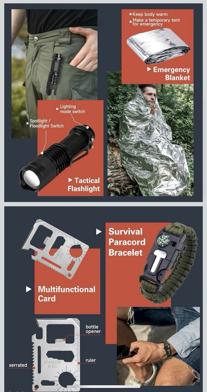 Camping Outdoor Survival Tool Kit Gift Set | Lightweight Emergency Gear