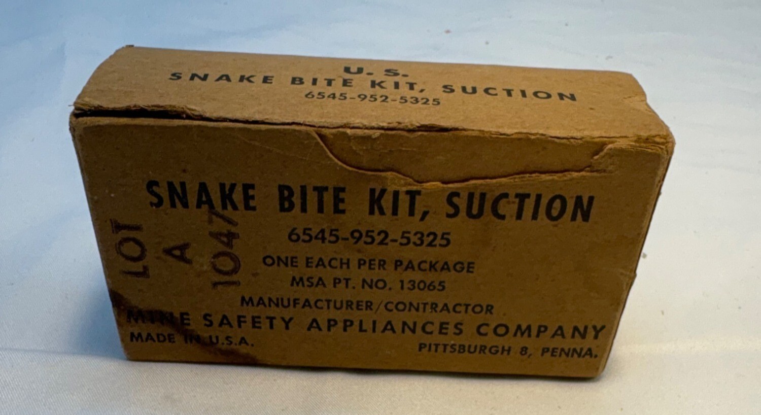 Vtg Military Snake Bite Kit, Suction w/Box USA