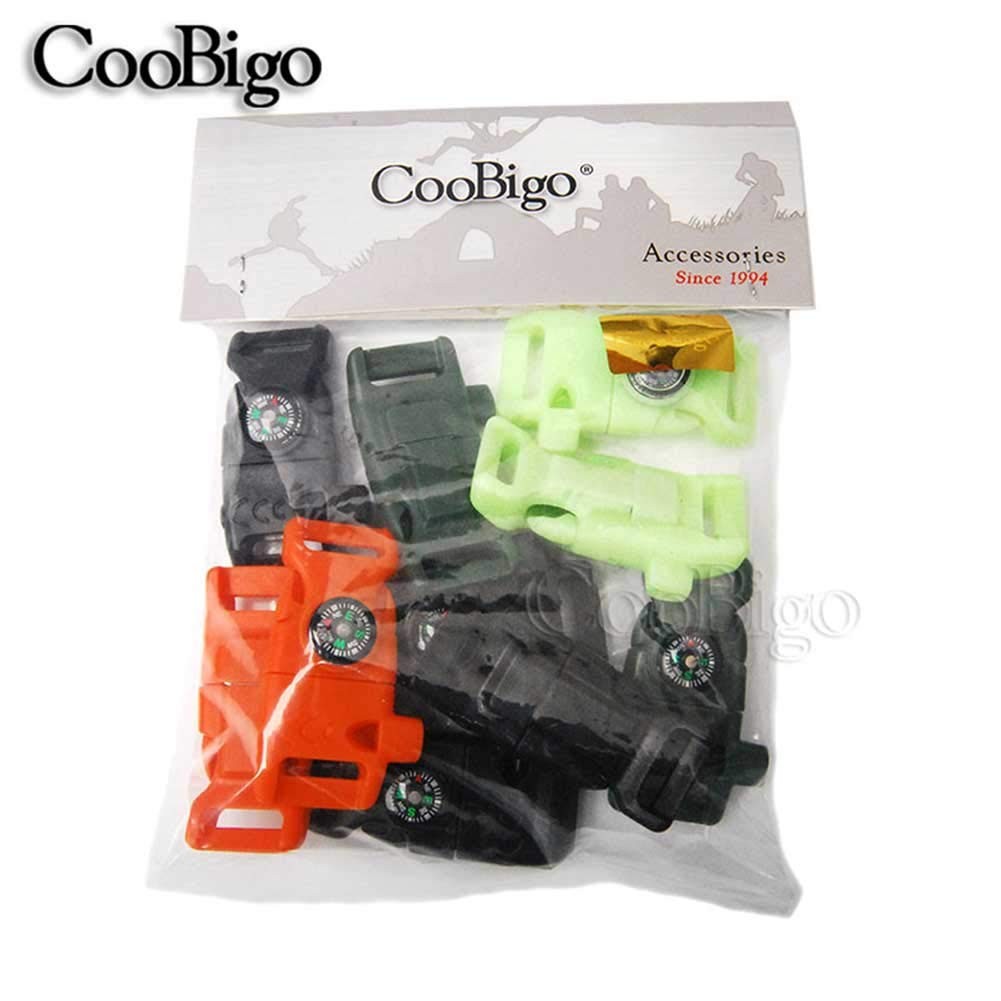 12pcs Pack Mix Colors 5/8″ Compass Flint Scraper Fire Starter Whistle Buckle …