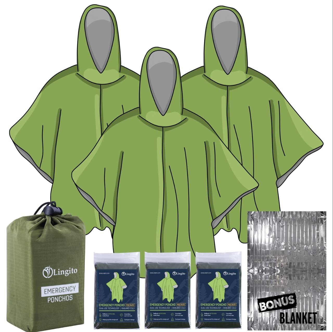 Emergency Rain Poncho – Thermal Survival, Insulated – Camping, Hiking, Travel…