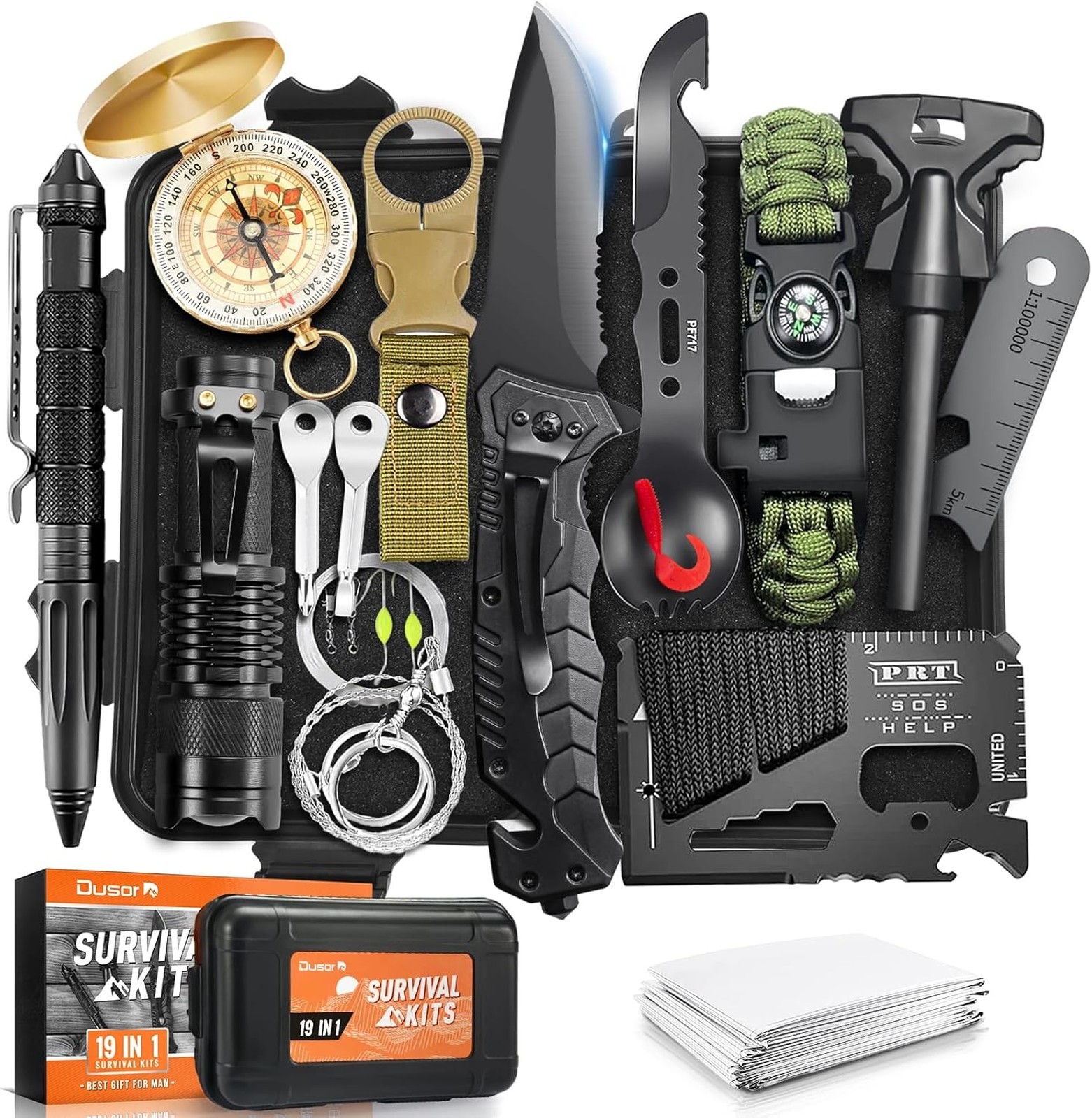 19 in 1 Survival Kit for Men Waterproof Emergency Gear Camping Hunting Fishing