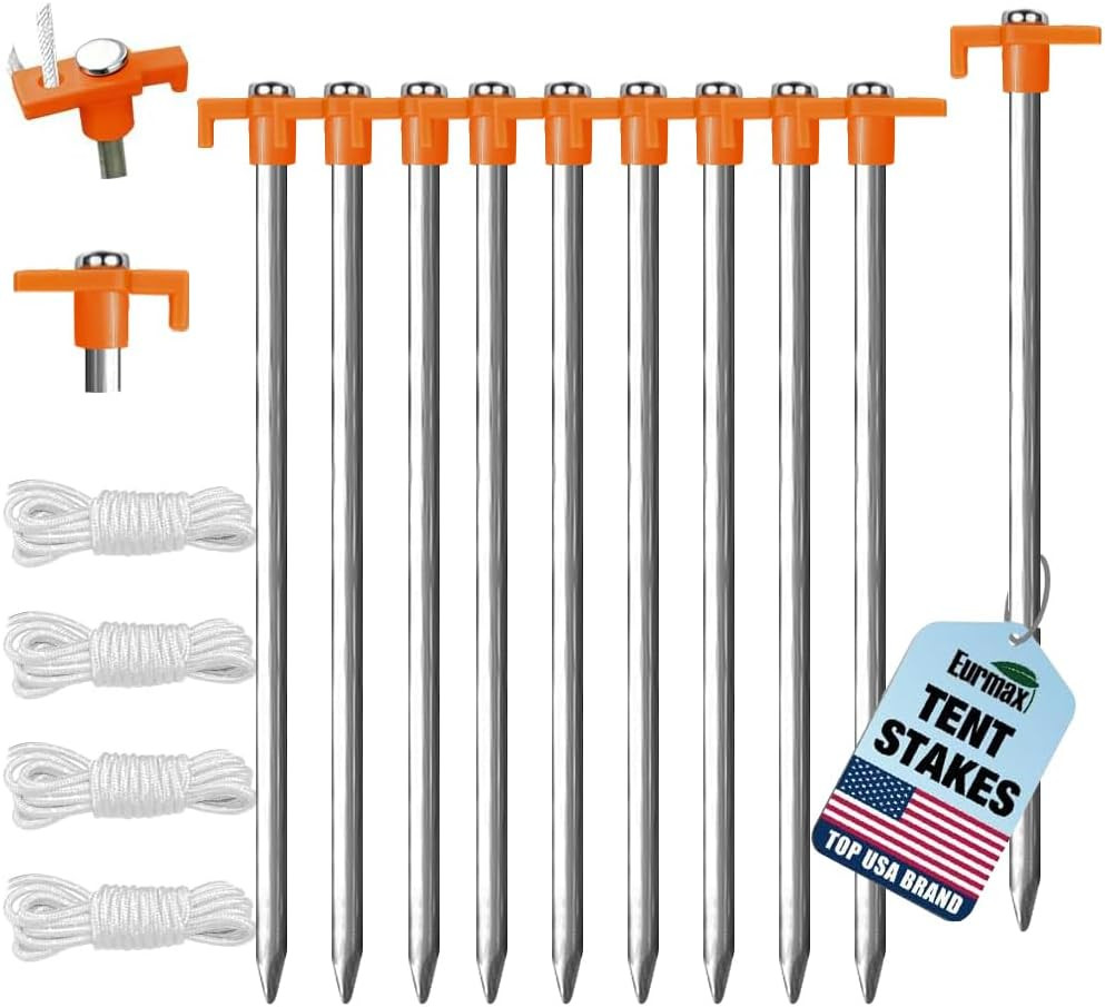 USA 10-Pack Secure Protection Galvanized Tent Stakes,Rust-Proof Steel Canopy Anc