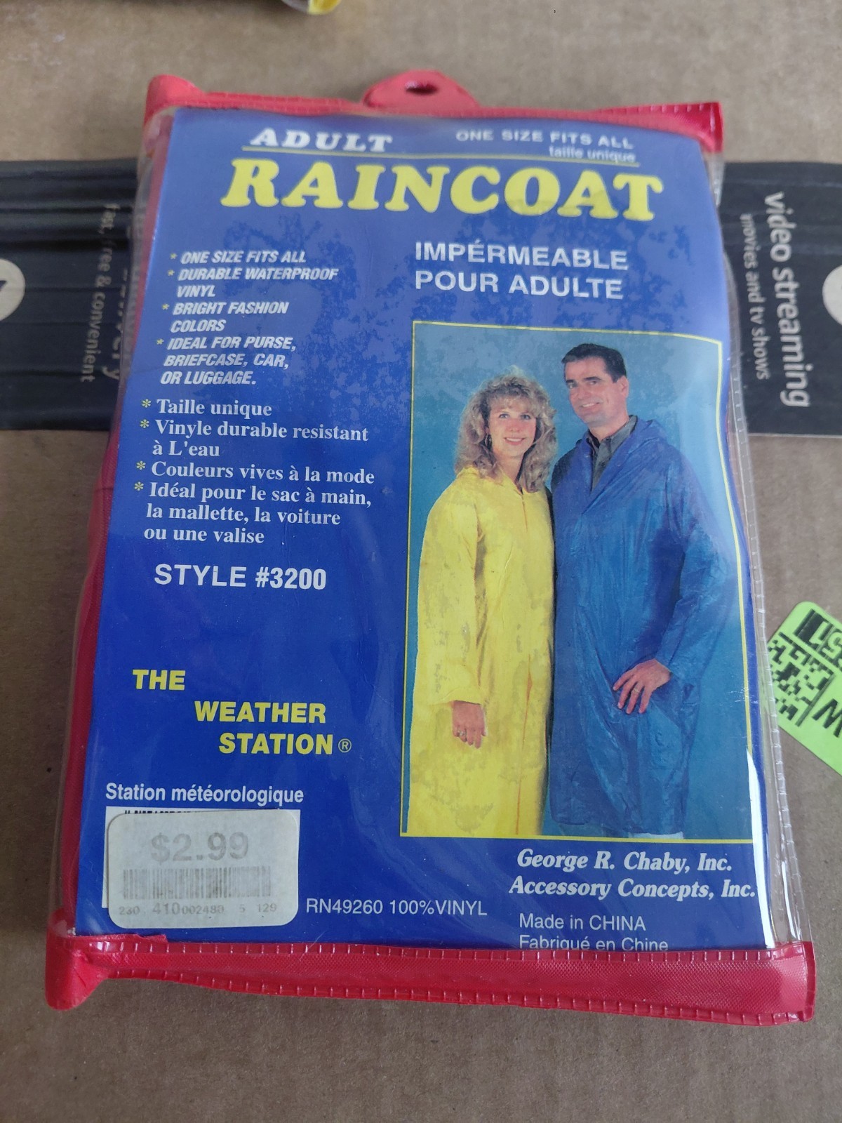 Vintage The Weather Station Adult Raincoat One Size Fits All New Red