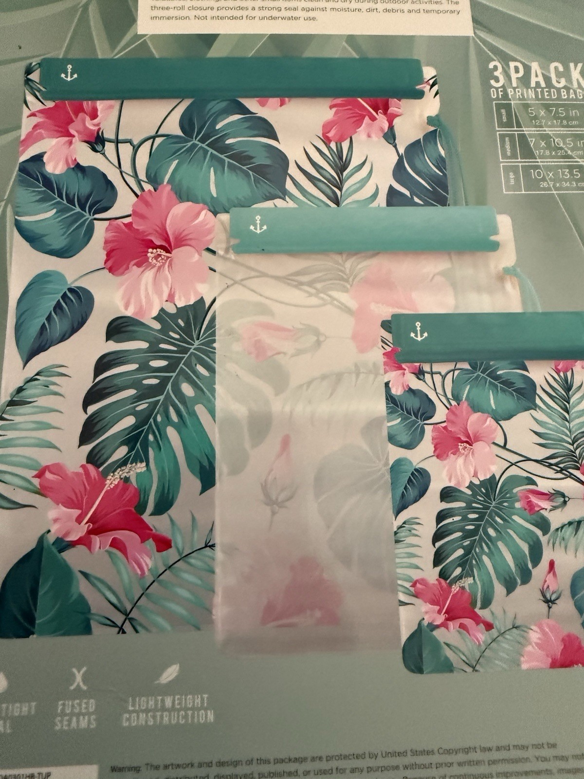 3Pc Water Resistant Bag Pouches Dry Phone Protection South Beach Hiking Floral