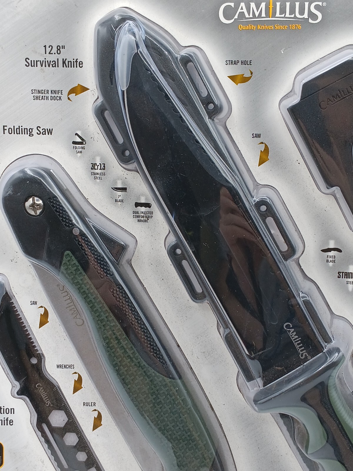 Camillus Warrior Pack 12.8 Survival Knife, Stinger Knife, Folding Knife, Whistle