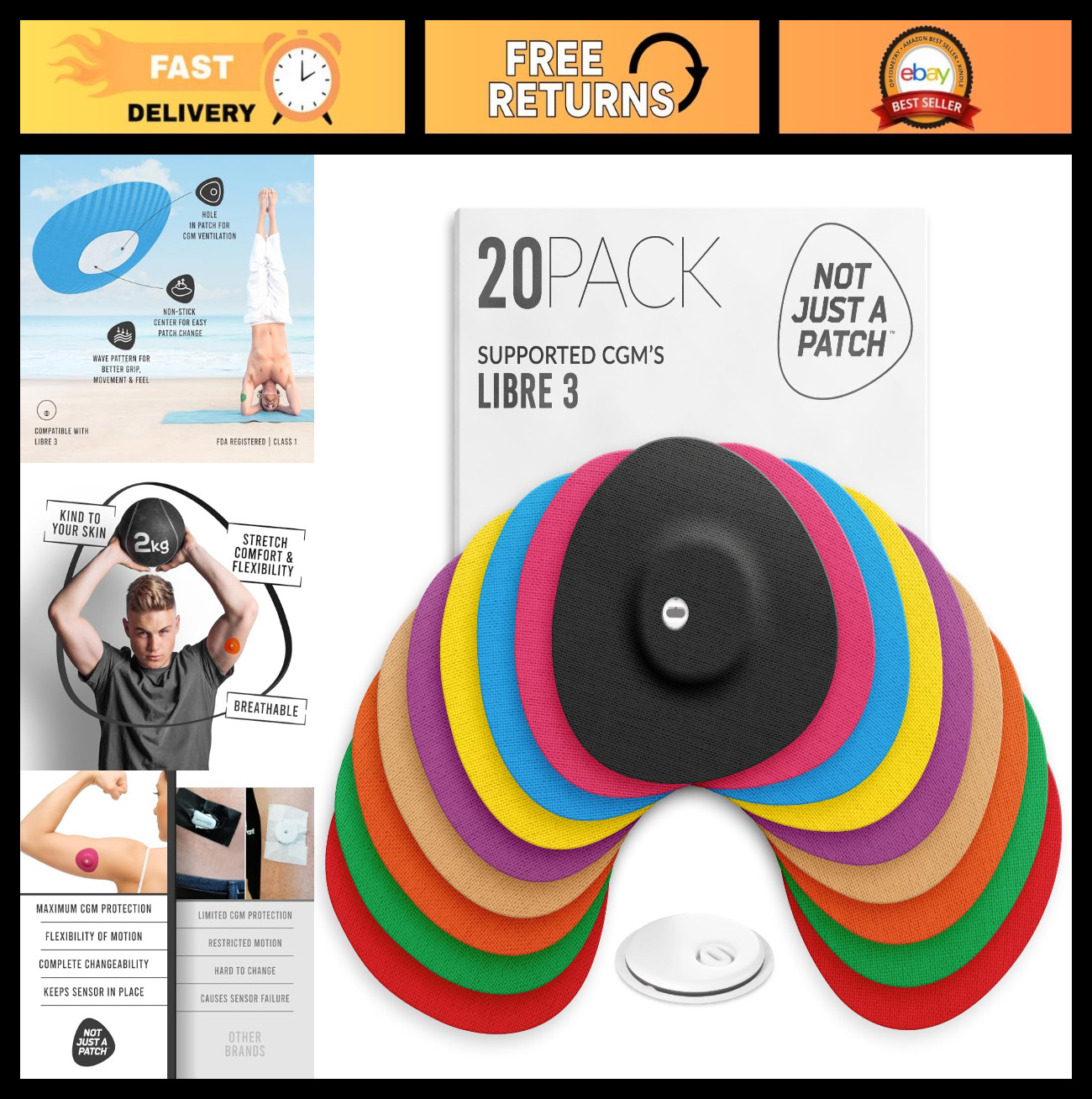 Freestyle Libre 3 Sensor Covers (20 Pack) – Breathable, Sweatproof, Secure Fit,