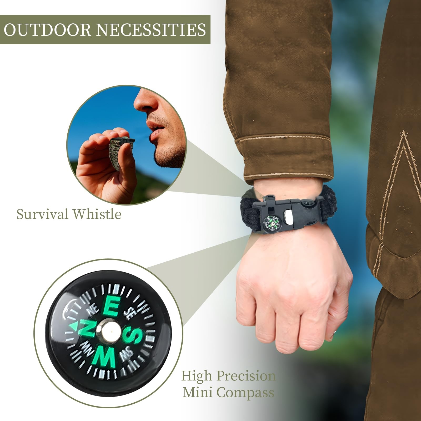 Survival Bracelets Set of 4 | 5in1 Paracord Bracelet with Fire Starter, Compass &…