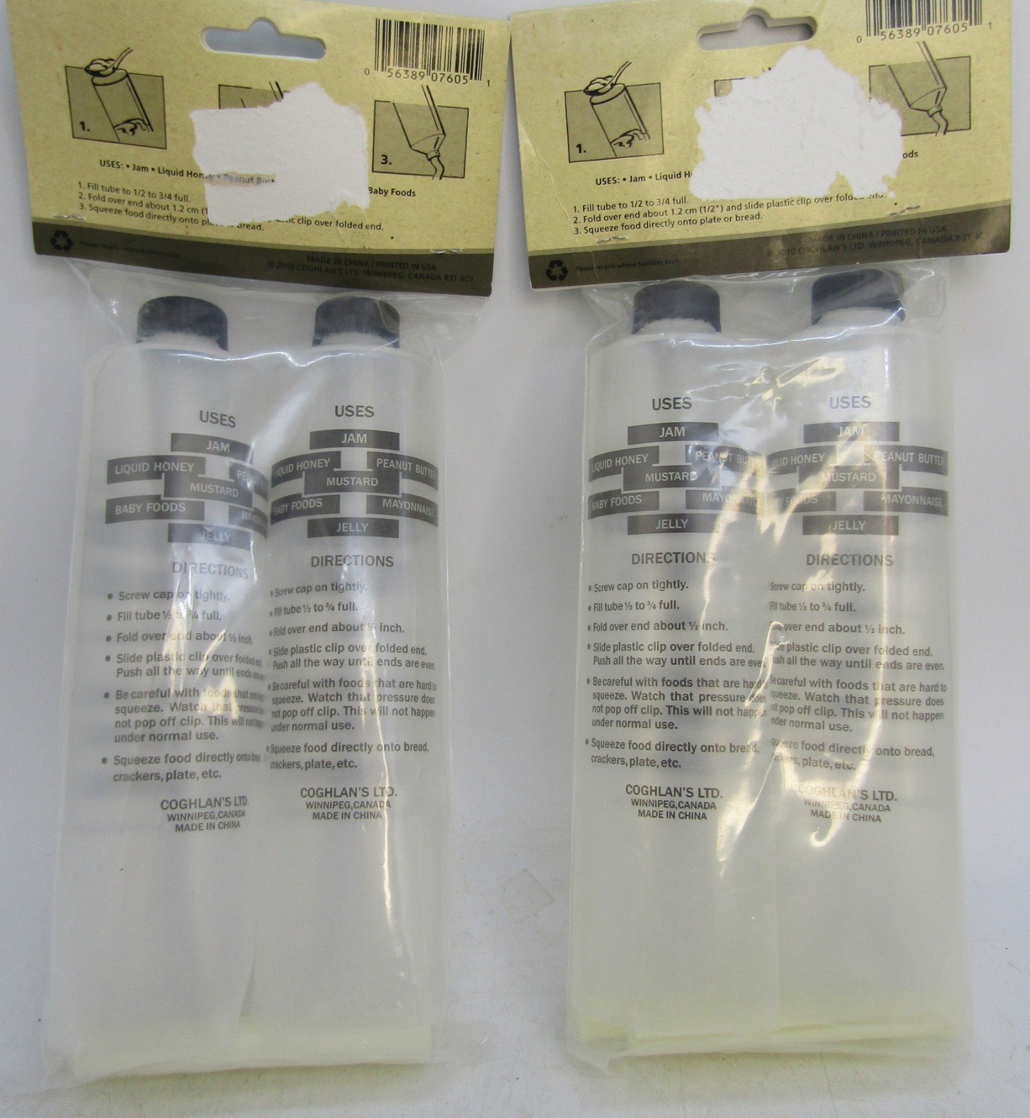 Coghlans No.7605A Camping Accessories, Squeeze Tubes with Clips New. Set of 2.