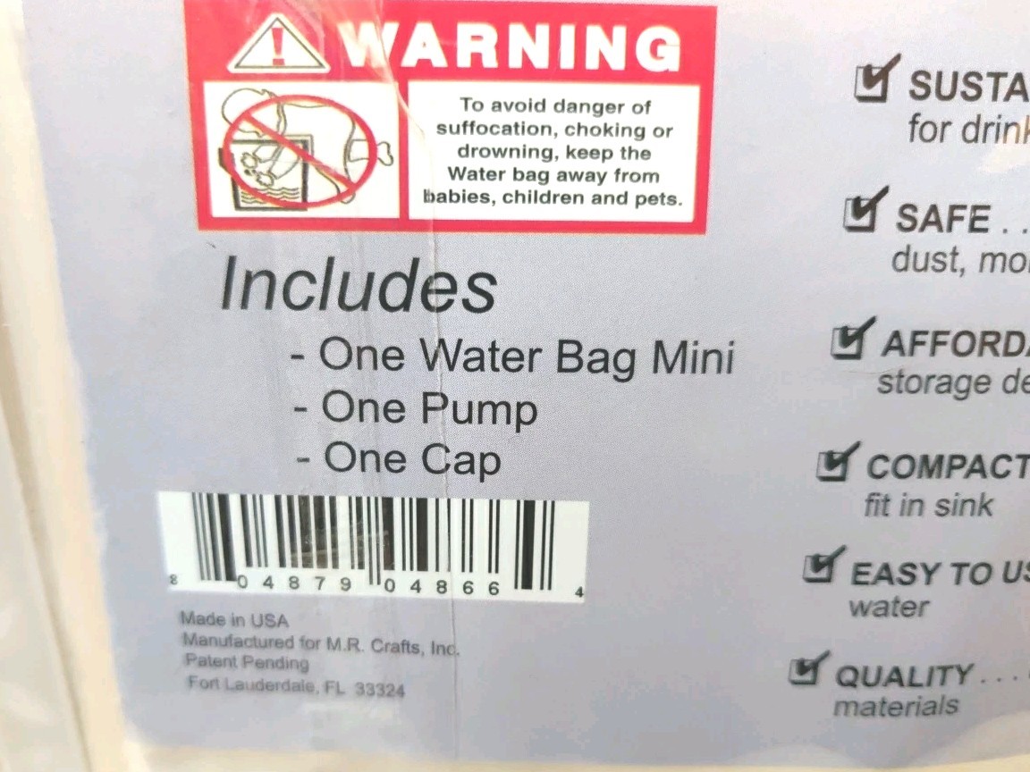Watersafe Mini 5 Gallon Secures Emergency Water Supply Bag/Pump/Cap