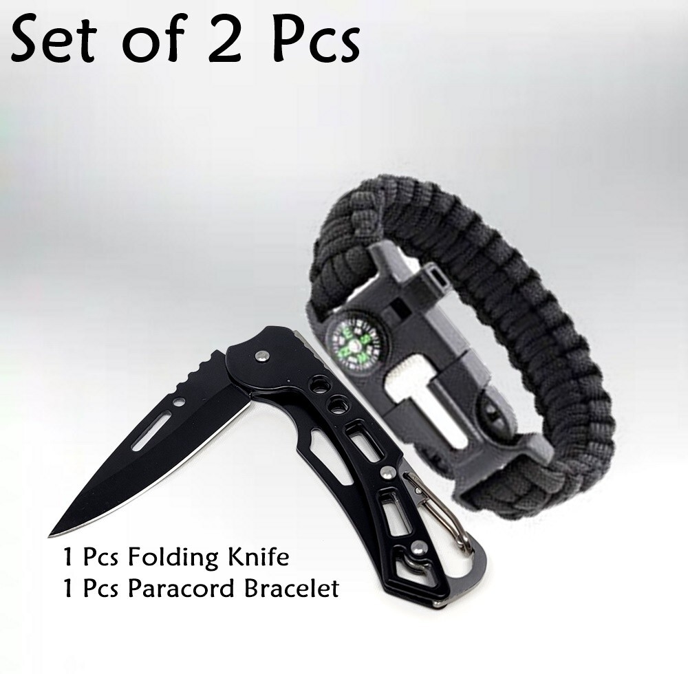2 PCS Paracord Black Tactical Knife Bracelet Survival Gear EDC Tactical Gift