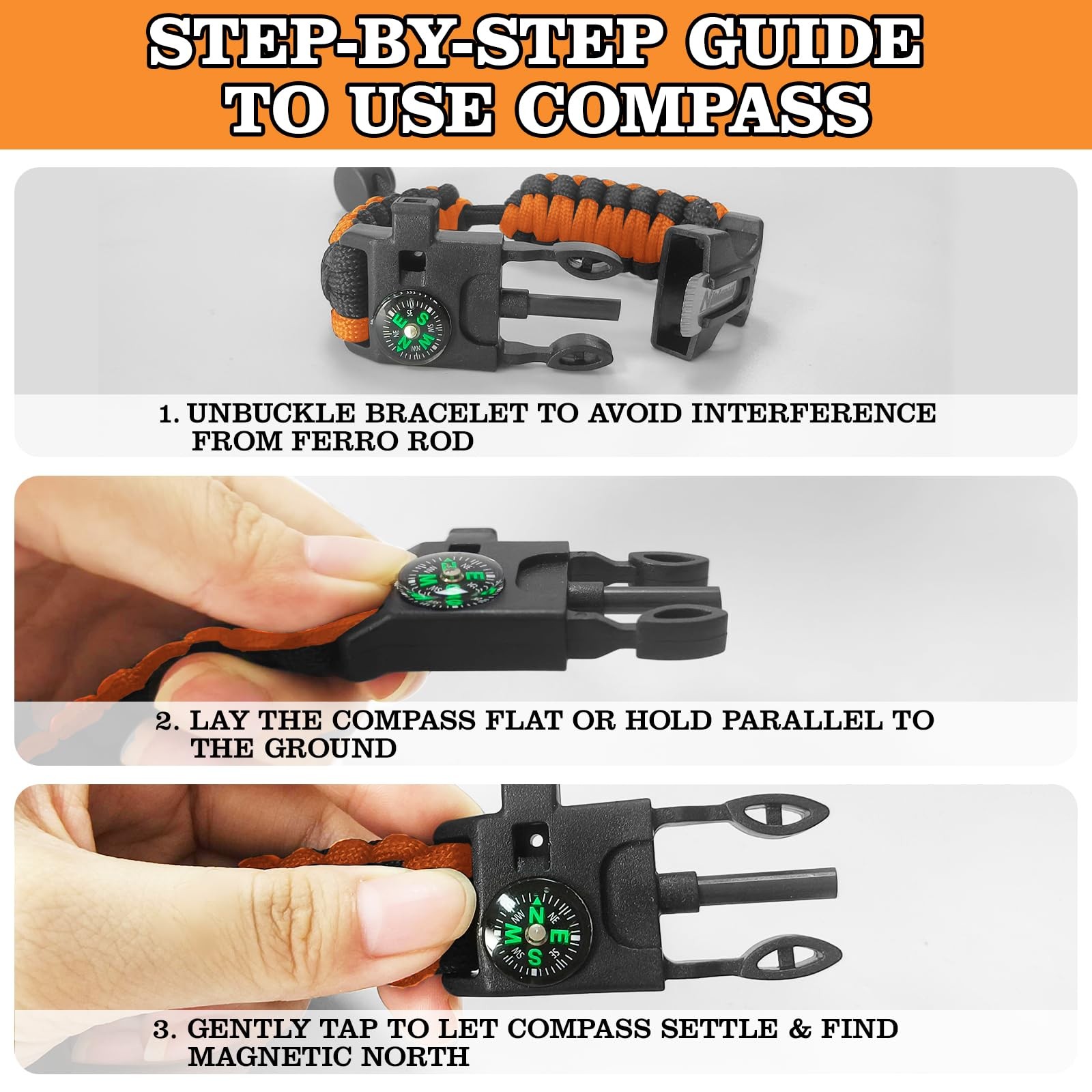 Paracord Survival Bracelet (3 Pack) – Adjustable with Fire Starter, Whistle, …