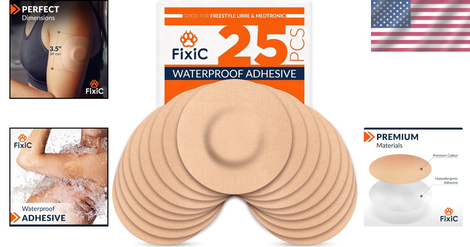 Tan Waterproof Adhesive Patches for Libre Sensors – 25 Count