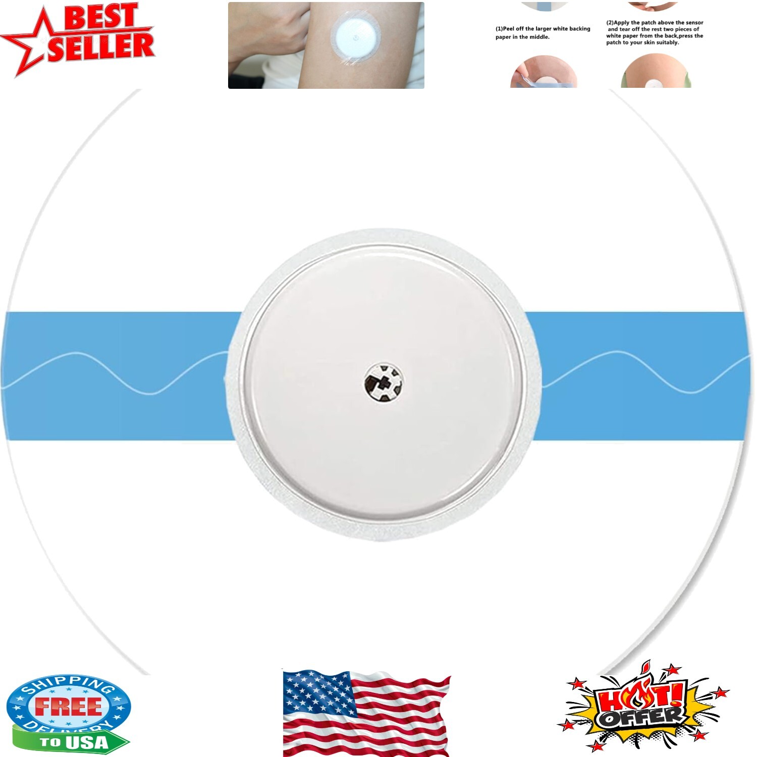 Waterproof Sensor Covers for Libre 1/2 | 55 Adhesive Patches, 14-Day Durability