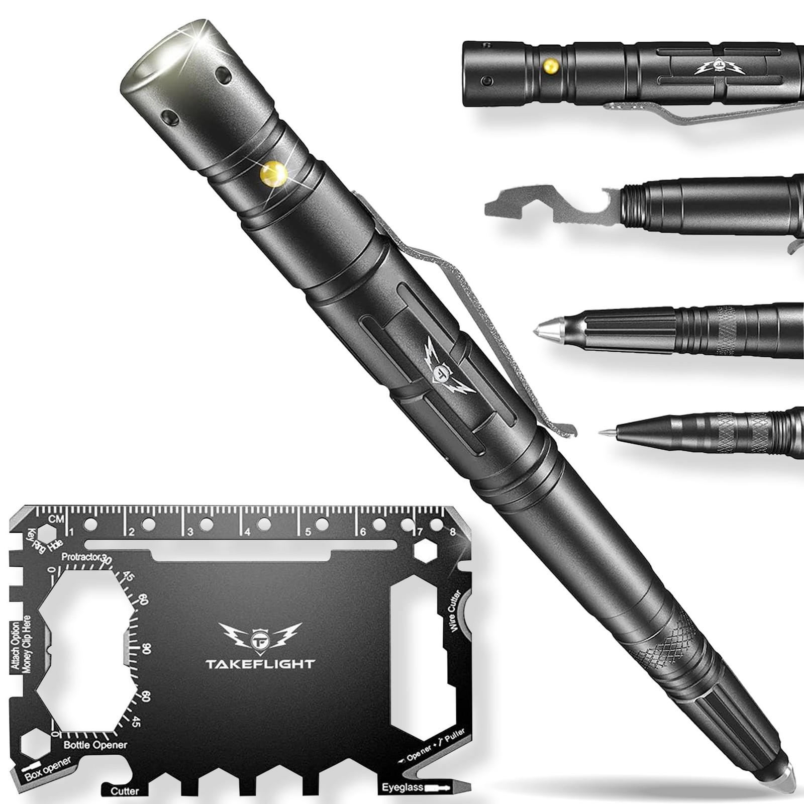 Tactical Pen with Flashlight – Multitool EDC Pen with Glass Breaker & Bott