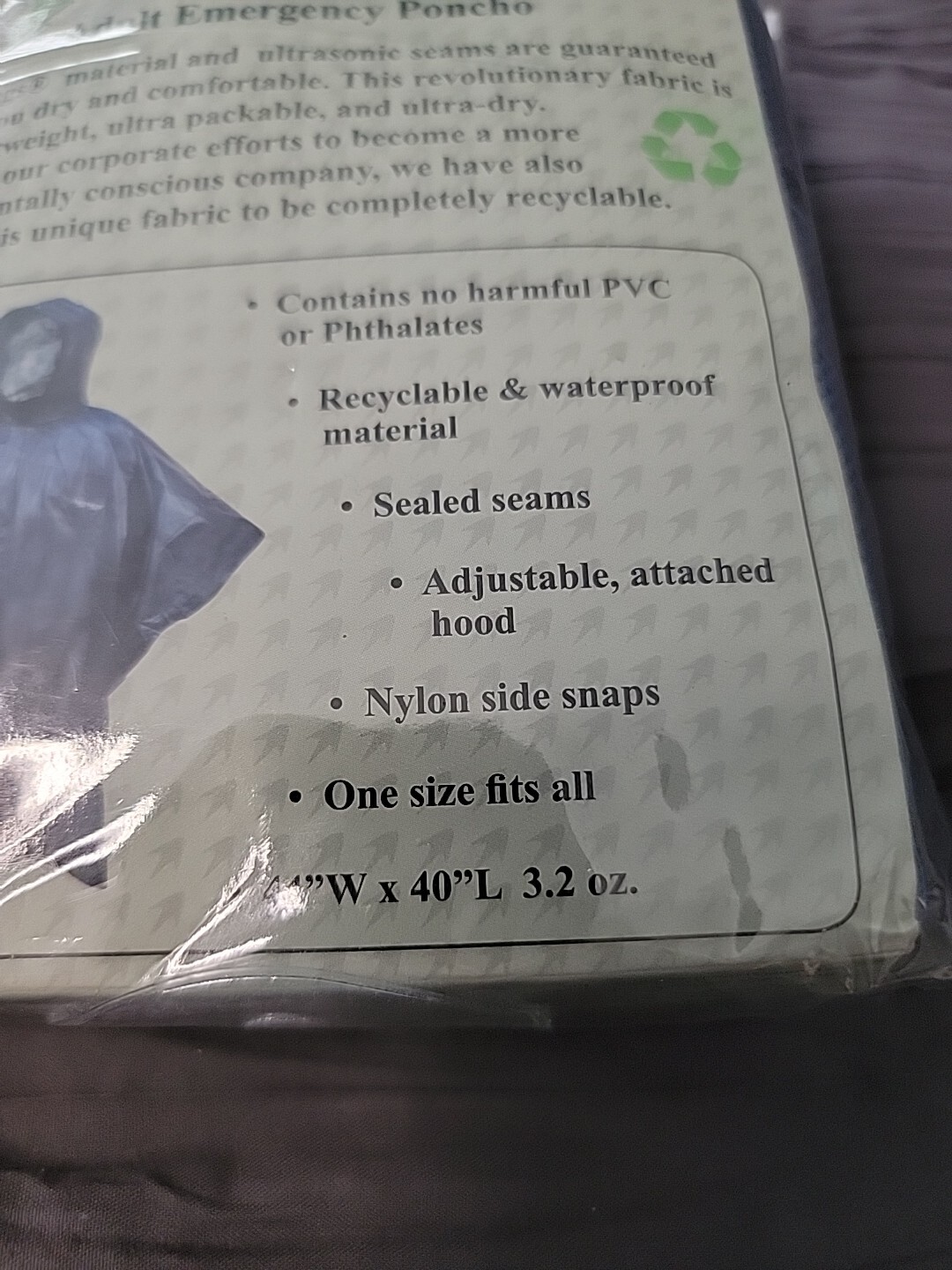 Frogg Toggs~Adult Emergency Poncho~Blue/One Size, 44″W X 40″L. New