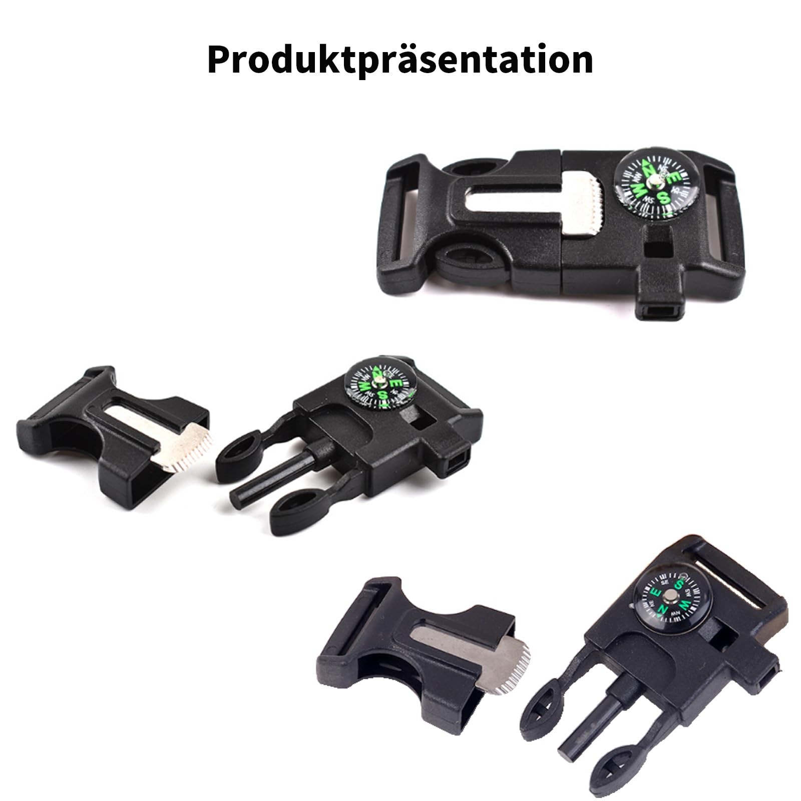 6 Piece Survival Bracelet, with Compass, Flint Scraper, Whistle, Mini Saw,…