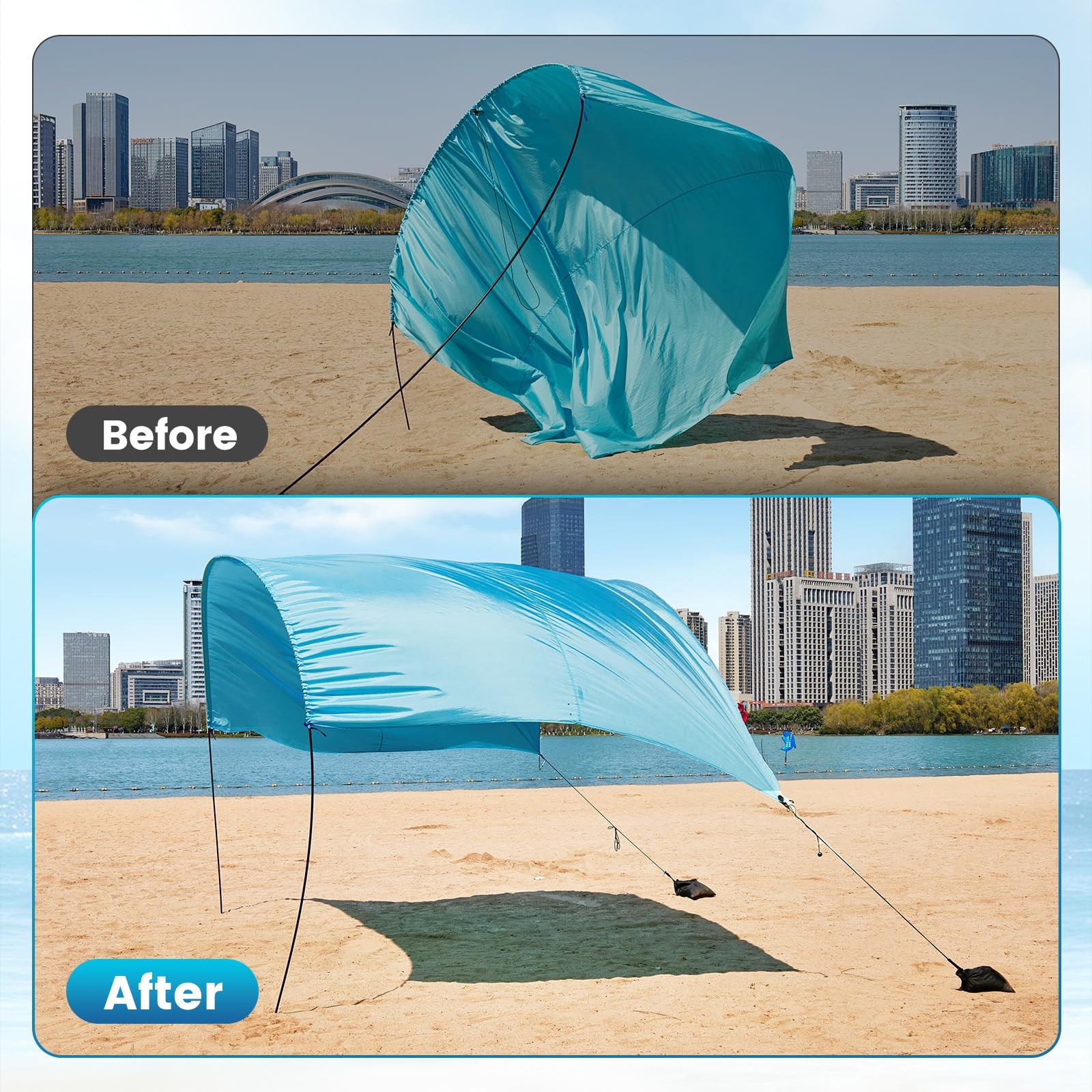 2 Pack Beach Shade sandbag:15.5inx11.5in;clamp:3.2inx1.9in;cords:60″, Black