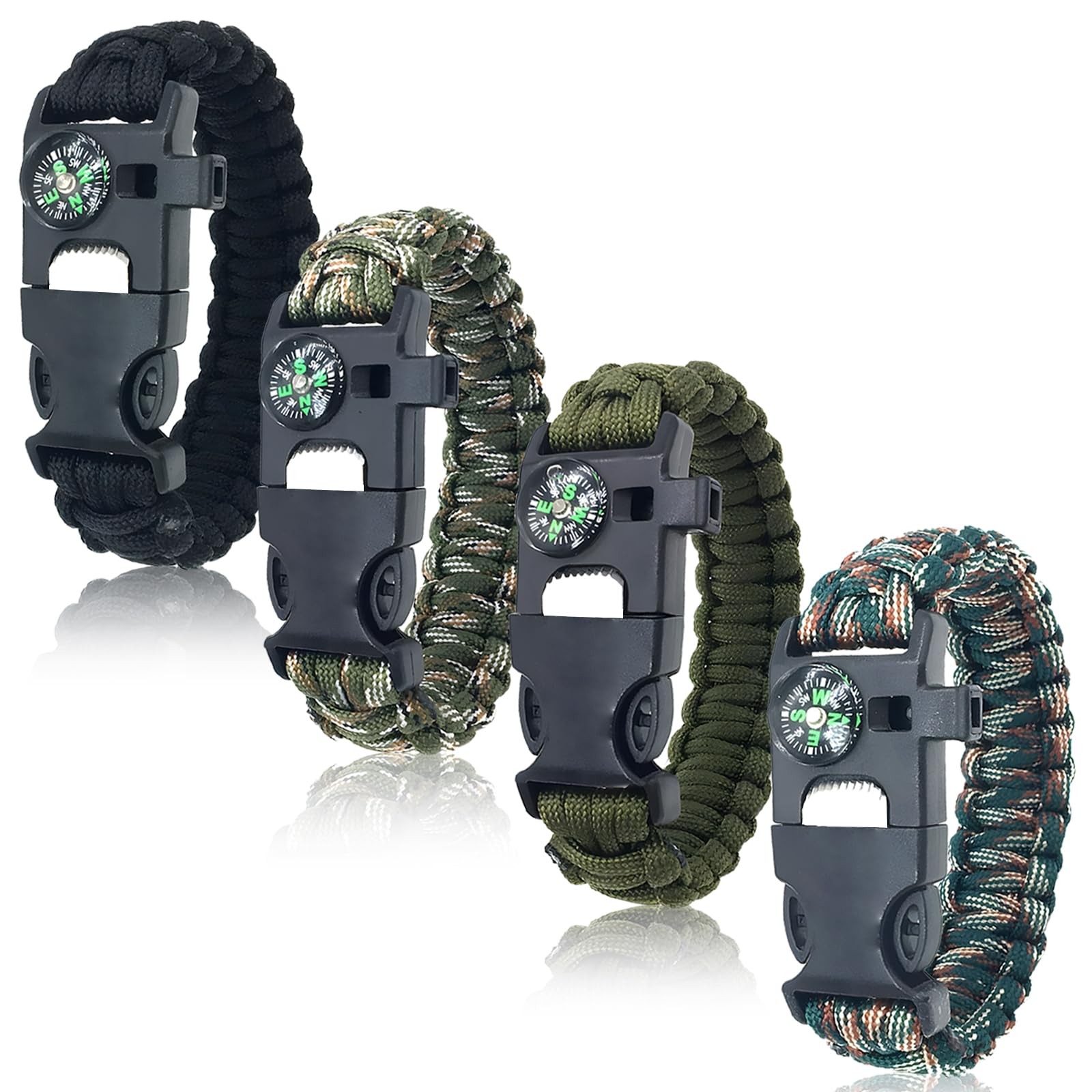 Survival Bracelets Set of 4 | 5in1 Paracord Bracelet with Fire Starter, Compass &…