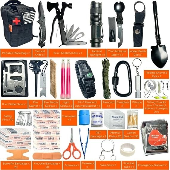 GunZee Survival Kit, 175Pcs Survival Gear First Aid Kit with Molle System Com…