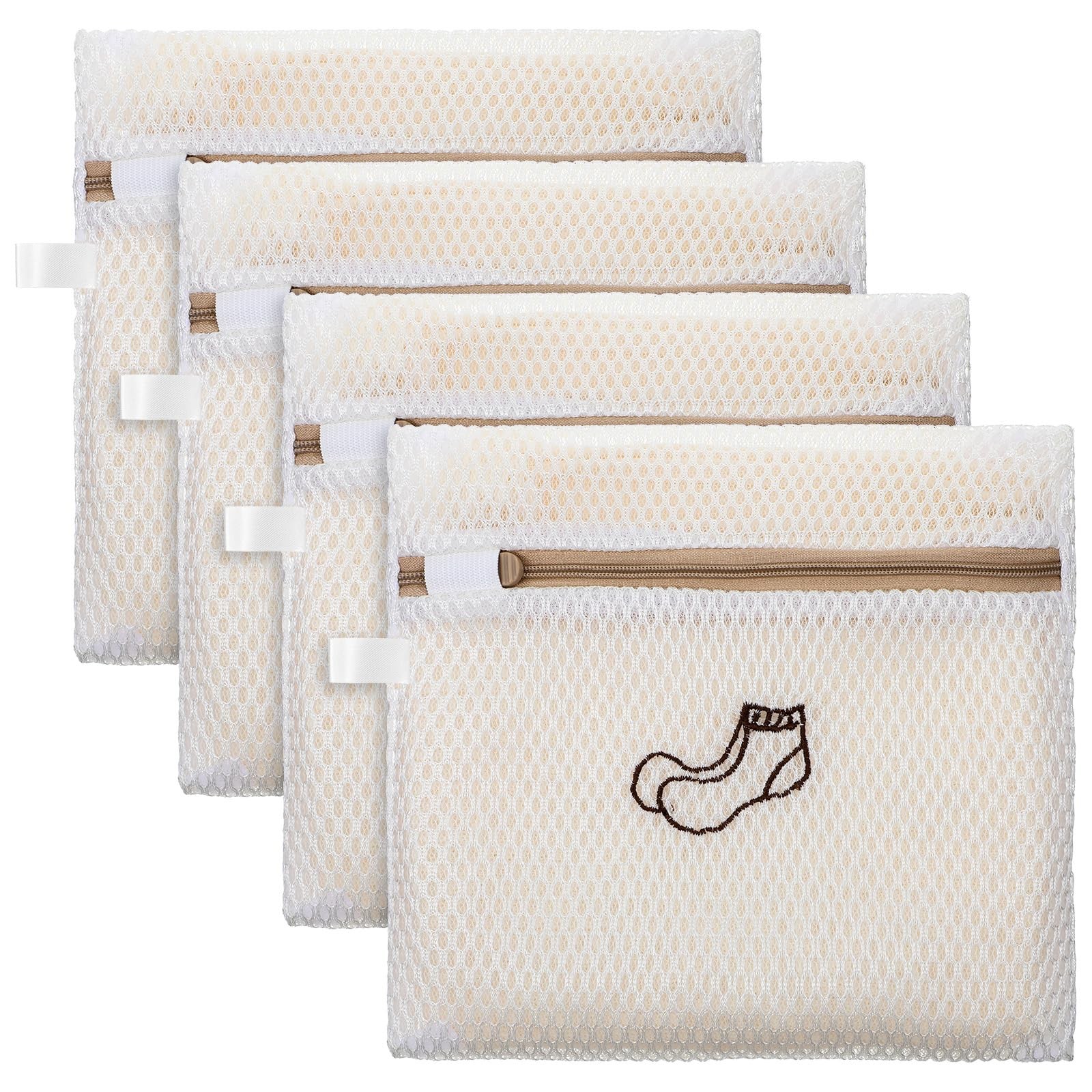 LXUEJIE 4 Pcs 7.87×7.09 Inch Small Mesh Laundry 0.36 liters, Beige, Brown