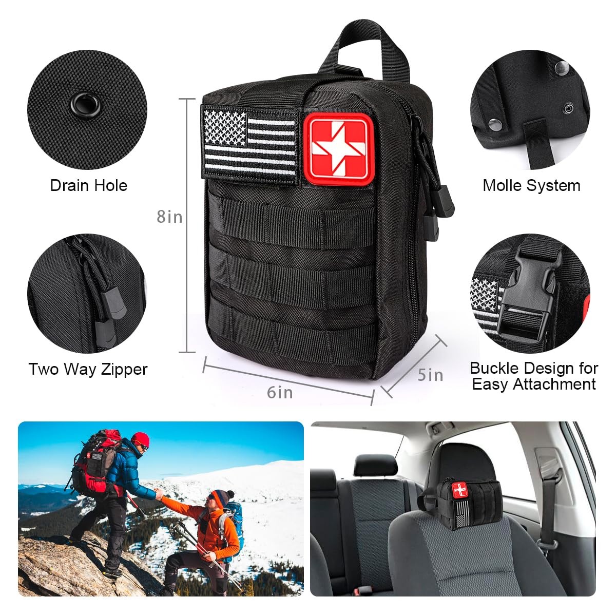 Survival Kit, 251 Pcs Gear First Aid Kit with Molle Large, Black