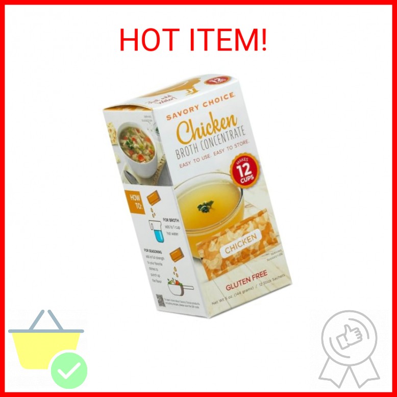 SAVORY CHOICE Chicken Broth Concentrate, 1 Box of 12 Packets (12g) – Gluten-Free
