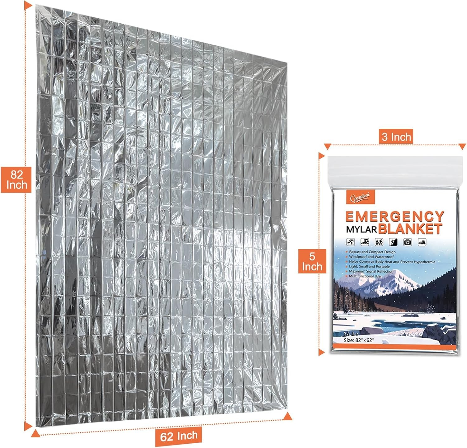 4 Pack Large 82×62 Survival Mylar Thermal Blankets