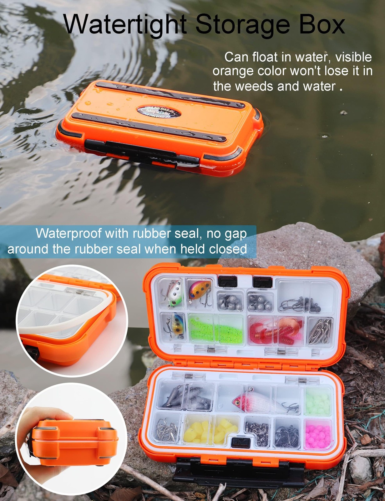 Hlotmeky Small Kayak Mini Tackle Box 6.6 x 3.7 x 1.8 inches, Orange