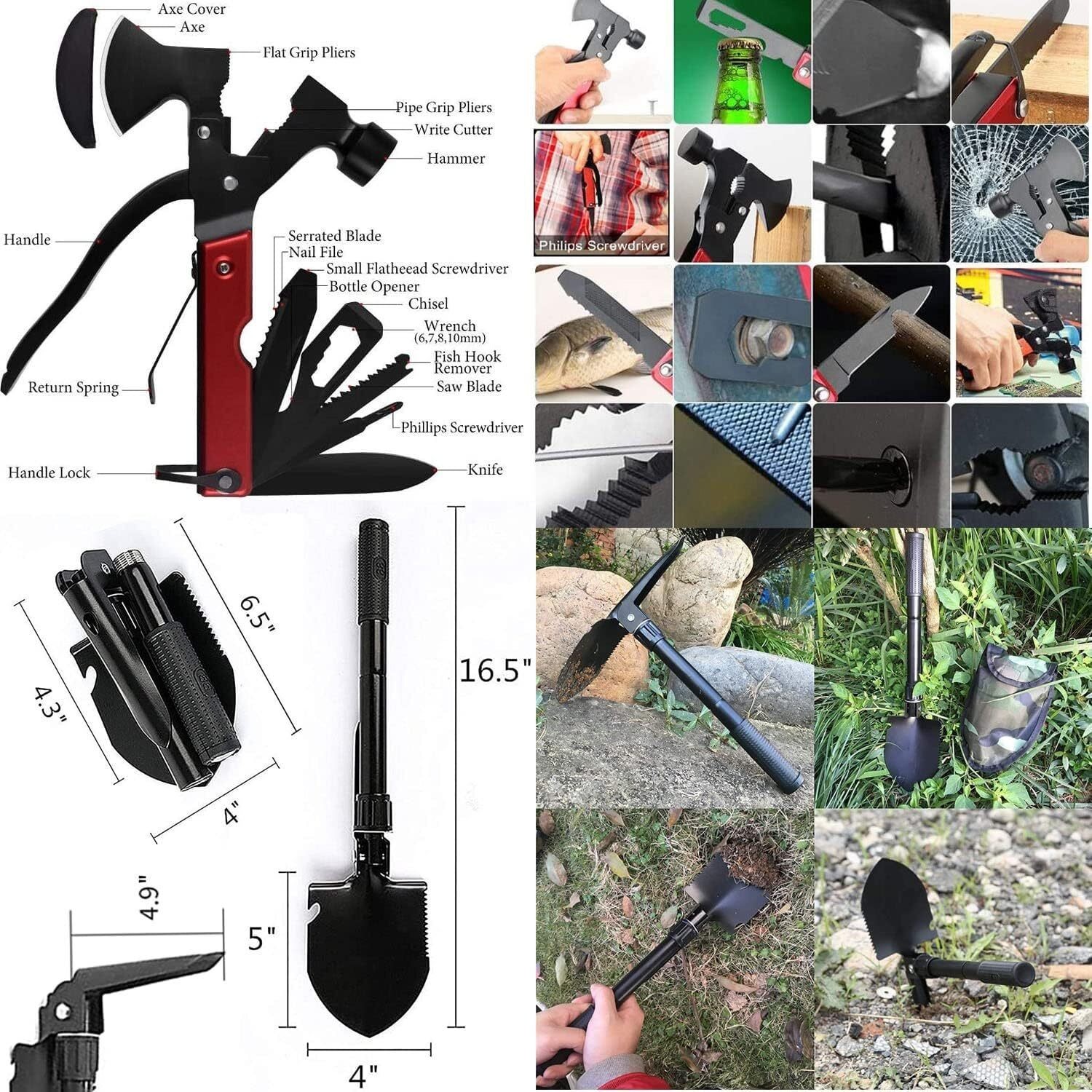 Emergency Survival Kit with First Aid Tools Camping Gear Shelter Headlamp Shovel