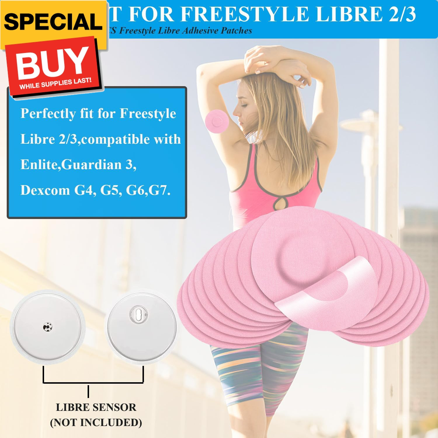 50 Pack Waterproof Sensor Covers for Freestyle Libre 2/3,CGM Adhesive Patches Wi