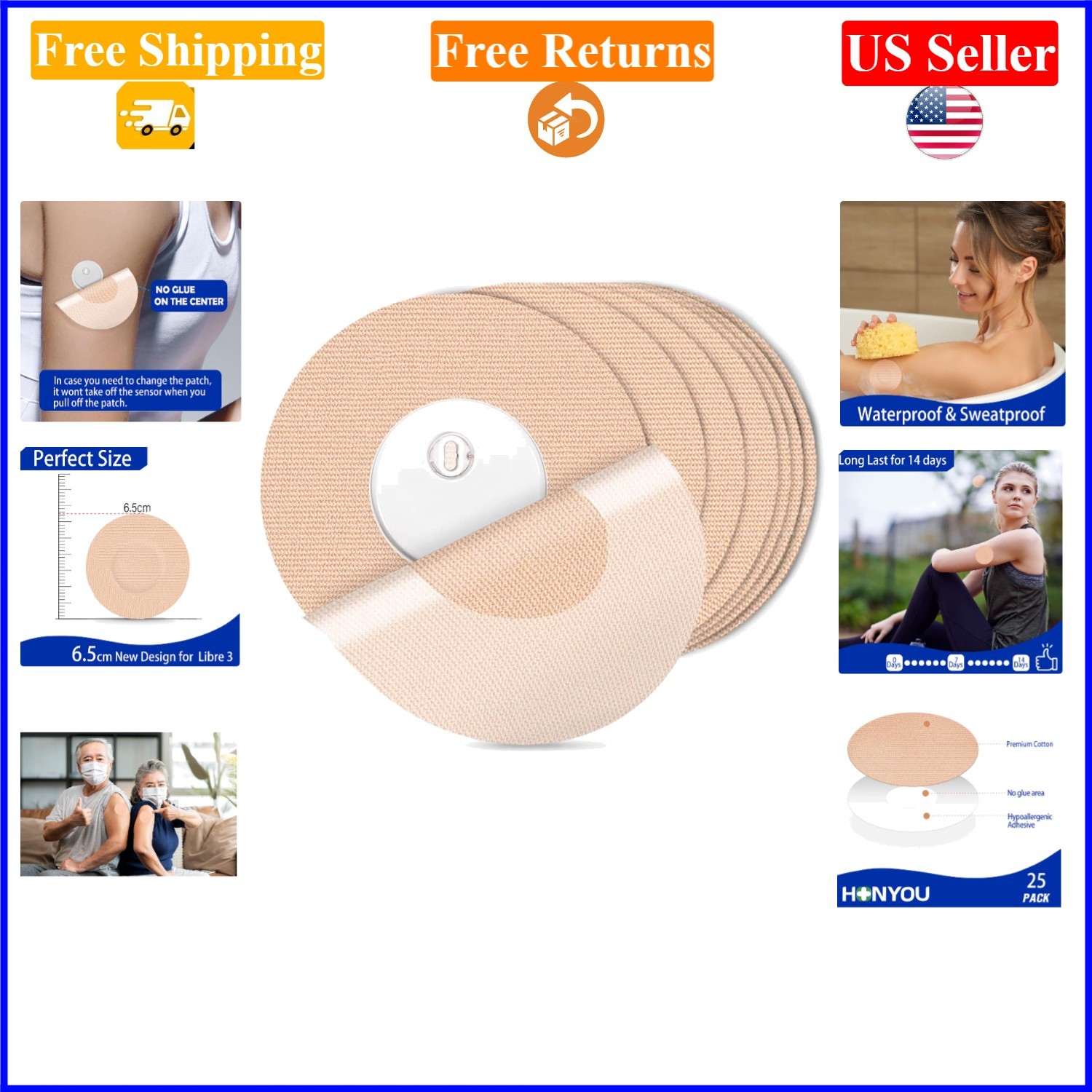 25pcs Beige Waterproof Libre 3 Sensor Overpatch, 14-Day, Sterile, Hypoallergenic