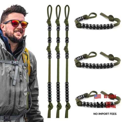3pcs Ranger Beads pace Counter for Hiking，Long Distance Swimmers Army Green