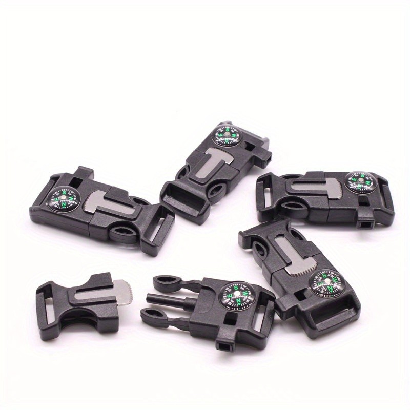 4pcs Outdoor Survival Buckle with Compass Whistle Fire Starter Black Backpack