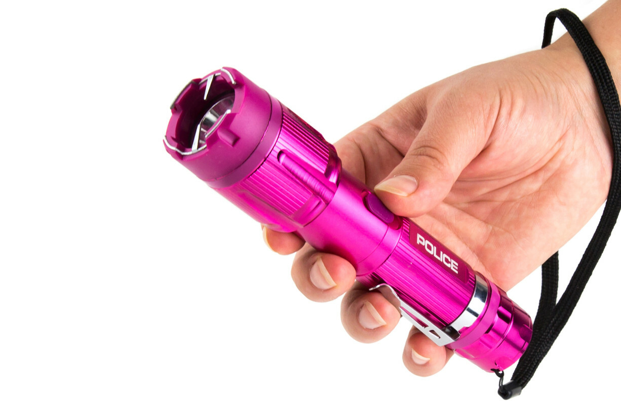 POLICE Metal Stun Gun 1159 Max Volt Rechargeable Self Defen LED Flashlight Pink