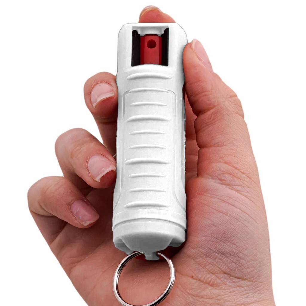 BURN 1/2oz Pepper Spray 2 White Molded with 2 Quick Release Keychains OC