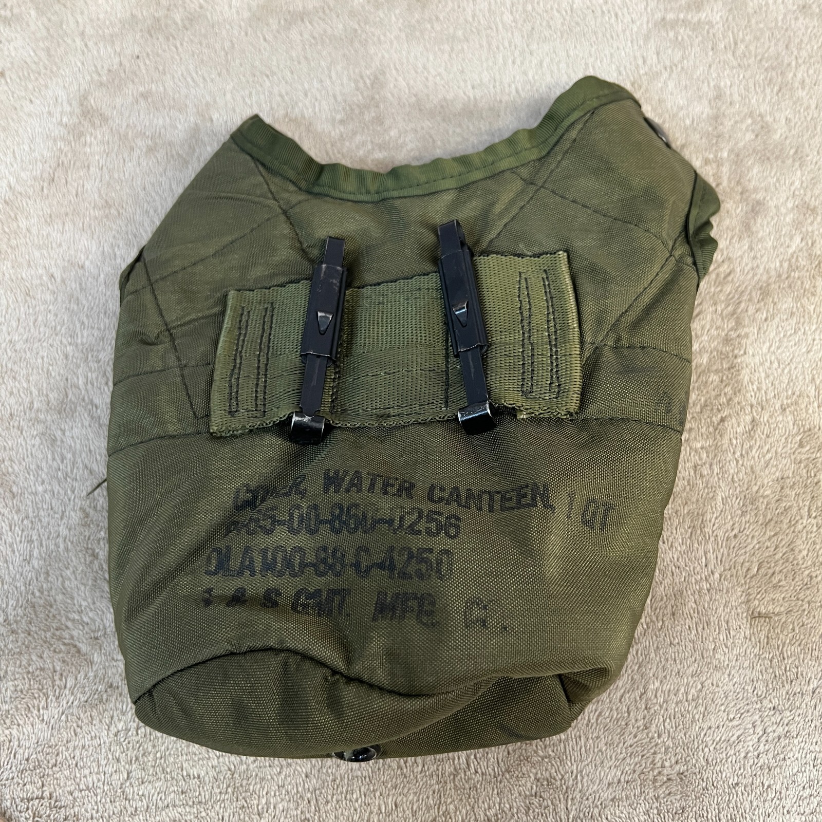 US Army Military Issue 1 QT Canteen Cover Pouch OD Nylon w Alice Clips [A15]