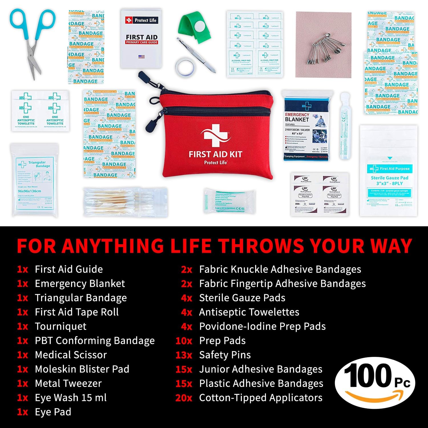 Protect Life First Aid Kit, Travel 100 Pieces 100 Kit