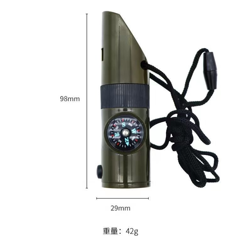 7-In-1 Emergency Survival Whistle Compass Thermometer LED Flashlight Magnifier