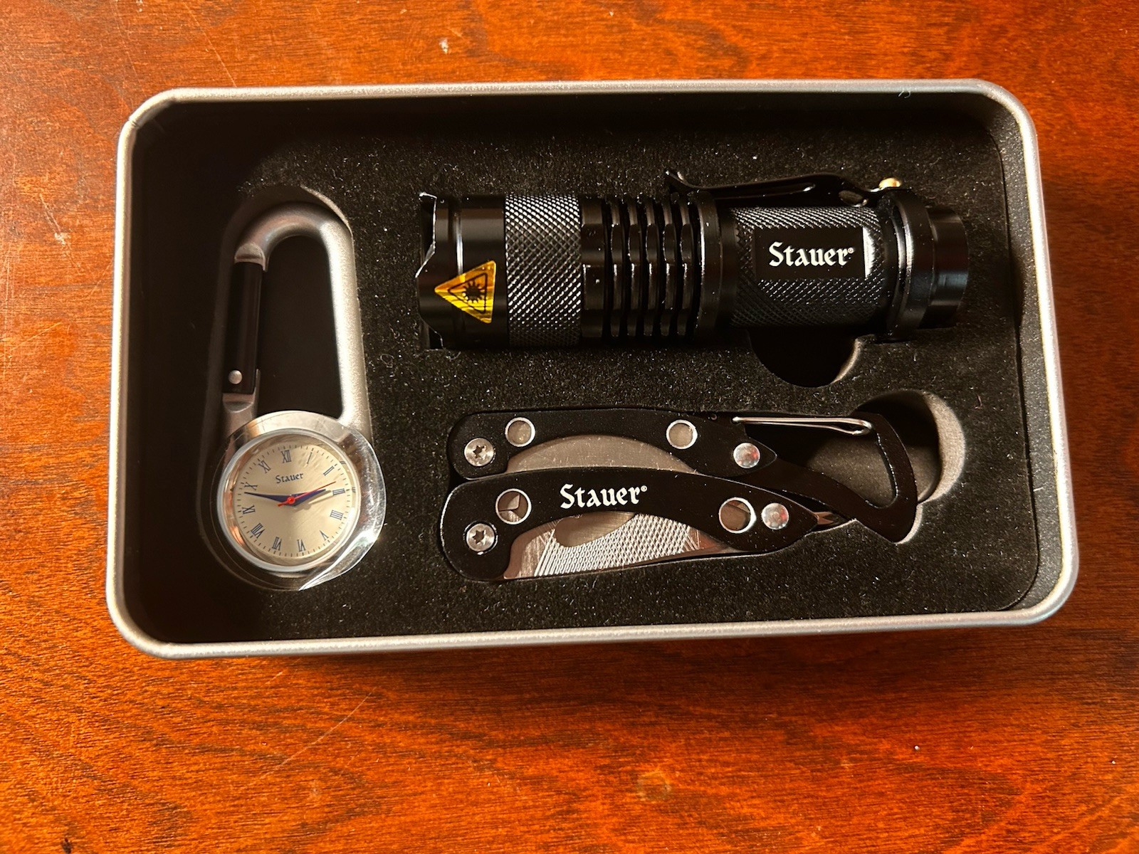 Stauer 3-Piece Survival Kit Gift Set Never Used Watch, Flashlight, Multitool.